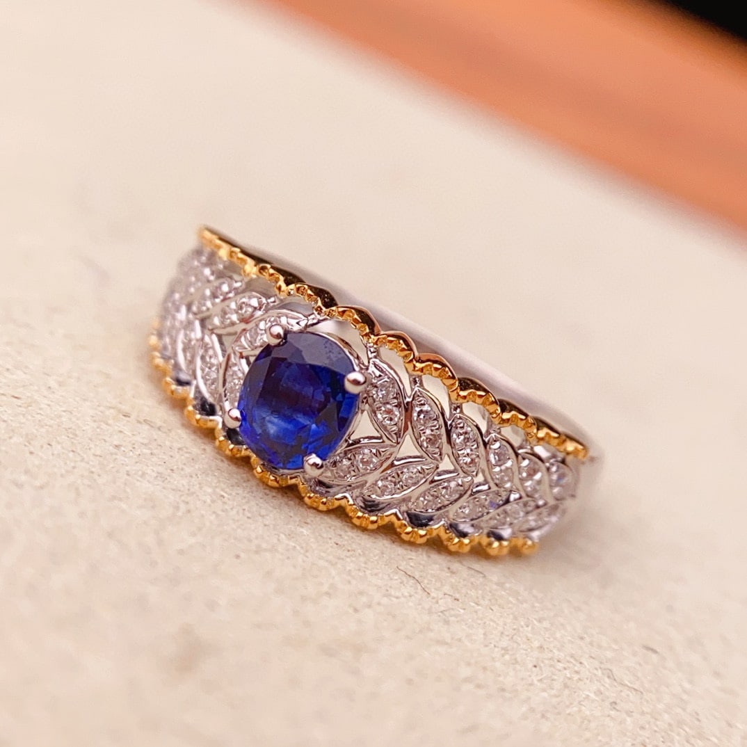 14k Gold 0.5 Ct Natural Sapphire & Diamond Ring - 3