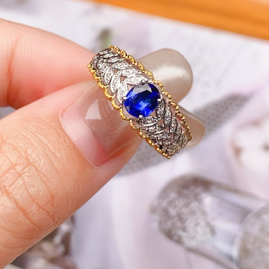 14k Gold 0.5 Ct Natural Sapphire & Diamond Ring - 5