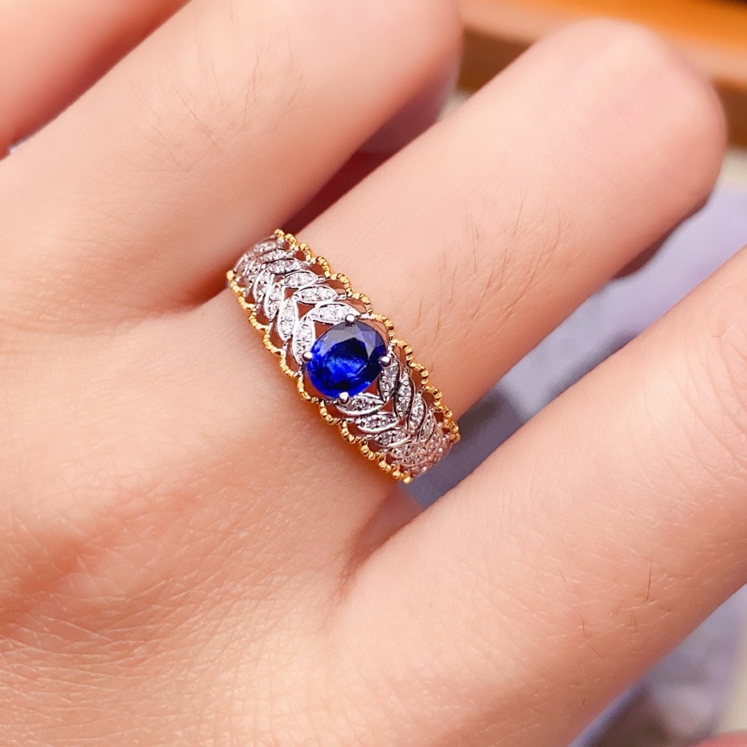 14k Gold 0.5 Ct Natural Sapphire & Diamond Ring - 6