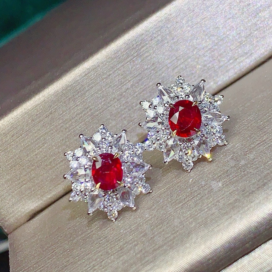 14k Gold 2.23 Ctw Natural Ruby & Diamond Earrings - 2