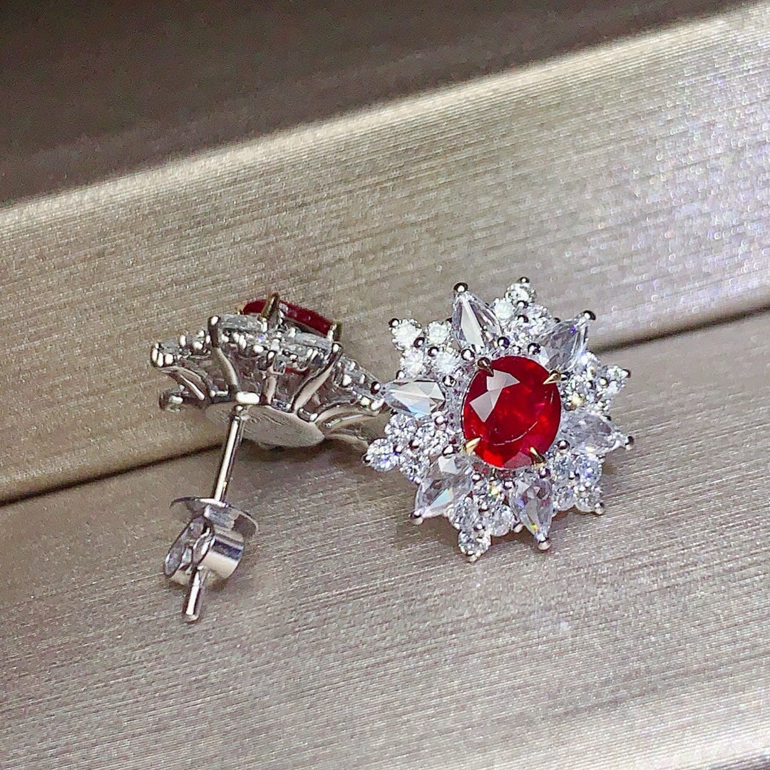 14k Gold 2.23 Ctw Natural Ruby & Diamond Earrings - 3