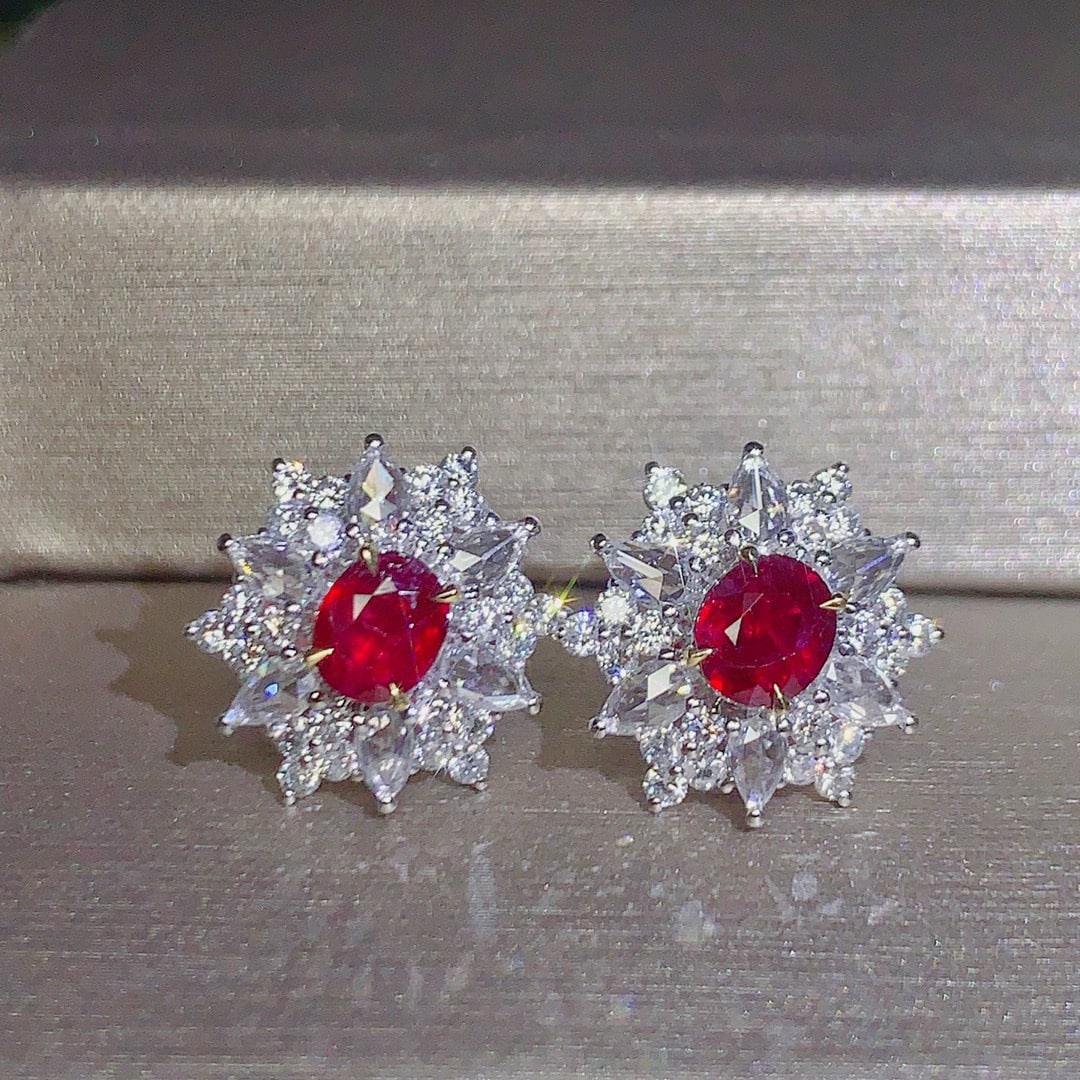 14k Gold 2.23 Ctw Natural Ruby & Diamond Earrings - 4
