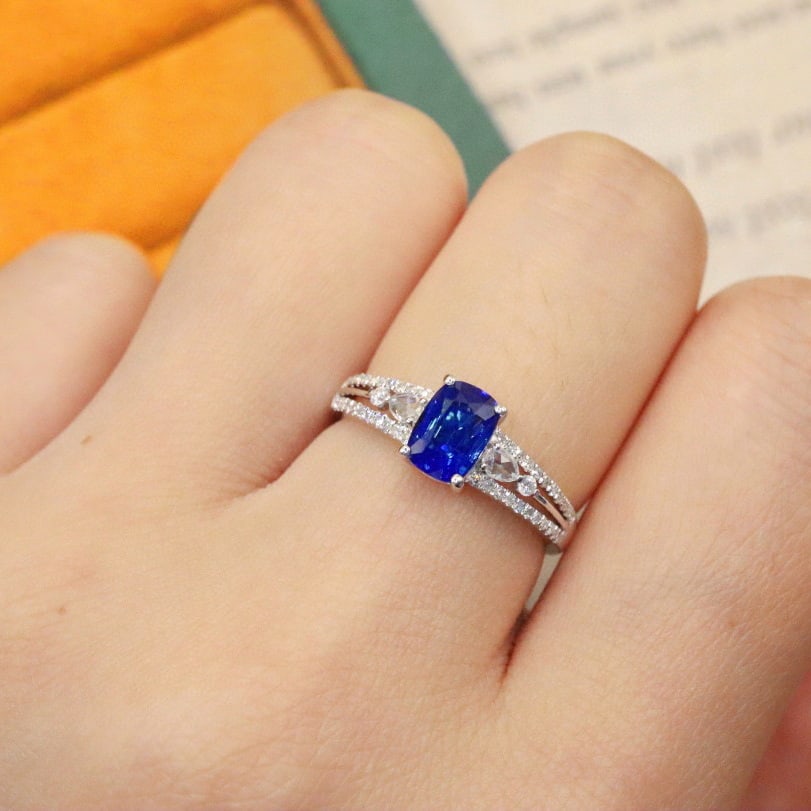 14k Gold 1.34 Ctw Natural Sapphire & Diamond Ring - 5