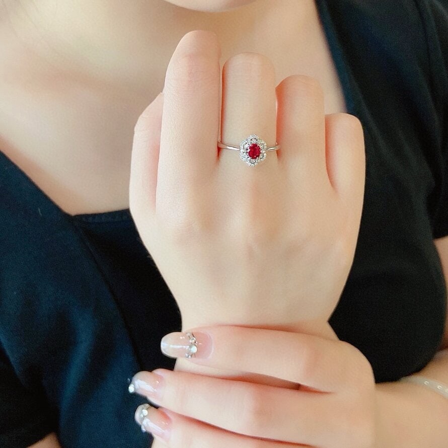 14k Gold 0.38 Ctw Vivid Red Natural Ruby & Diamond Ring - 3