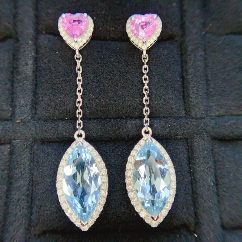 14k Gold 7.72 Ctw Natural Aquamarine & Diamond Earrings: Ref:230942181 // gold content:14k gold // main gemstone:aquamarine // shape:marquise // carat weight:7. 2ct // color:blue // treatment:natural // // adjacent gemstone 2 : diamond // shape:round //