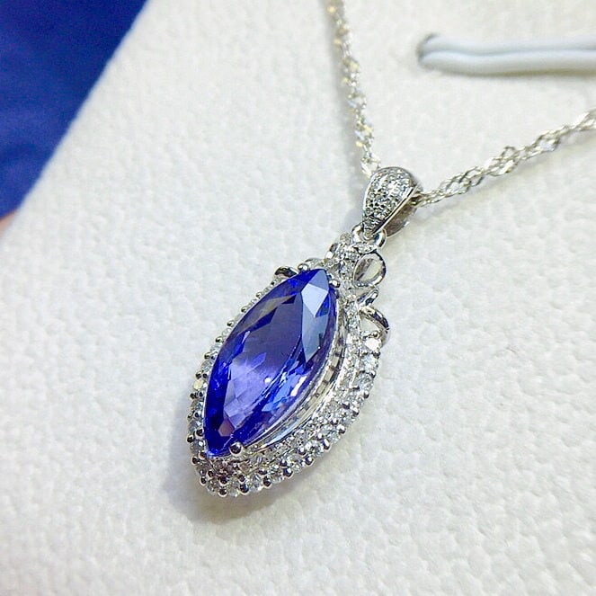 14k Gold 3.25 Ct Natural Tanzanite & Diamond Pendant( Without Chain ) - 4