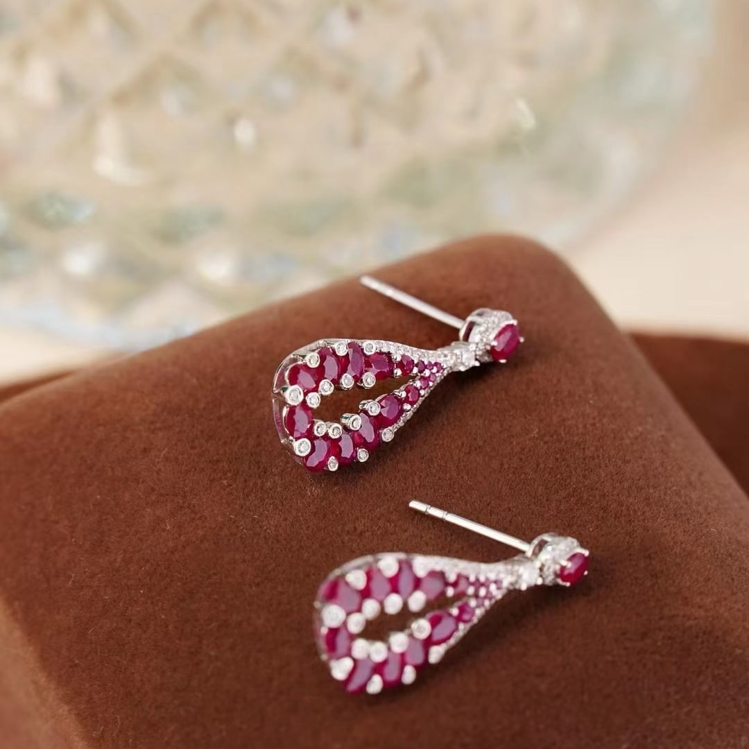 14k Gold 1.78 Ct Natural Ruby & Diamond Earrings - 6