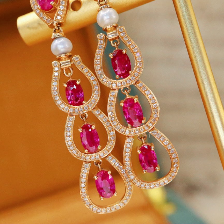 14k Gold 3.11 Ctw Natural Ruby & Diamond Earrings - 2