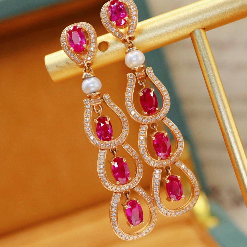 14k Gold 3.11 Ctw Natural Ruby & Diamond Earrings - 3