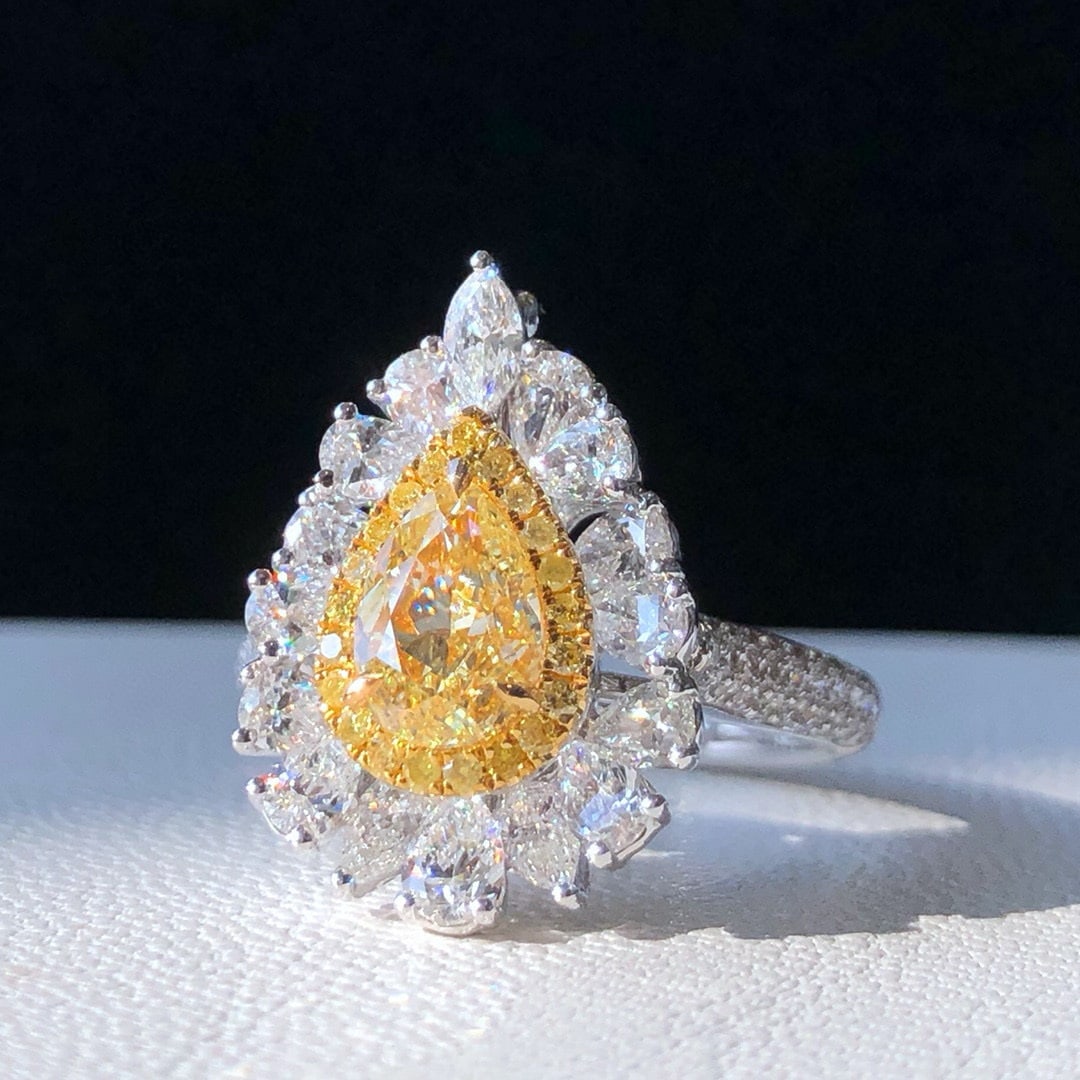 14k Gold 2.76 Ctw Natural Yellow Diamond & Diamond Ring/pendant( Without Chain ) - 2