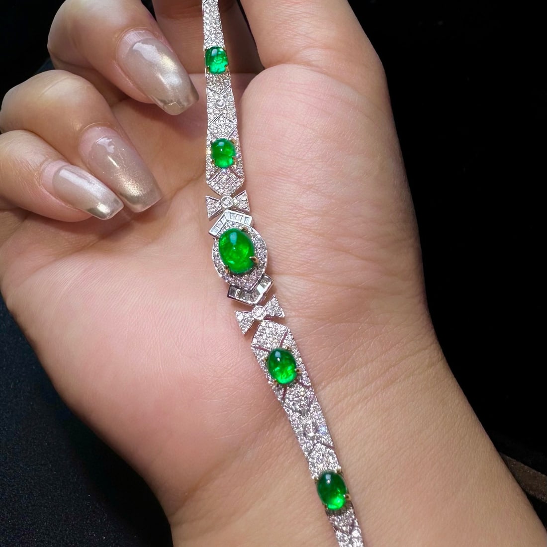 14k Gold 4.12 Ctw Vivid Green Natural Emerald & Diamond Bracelet - 3
