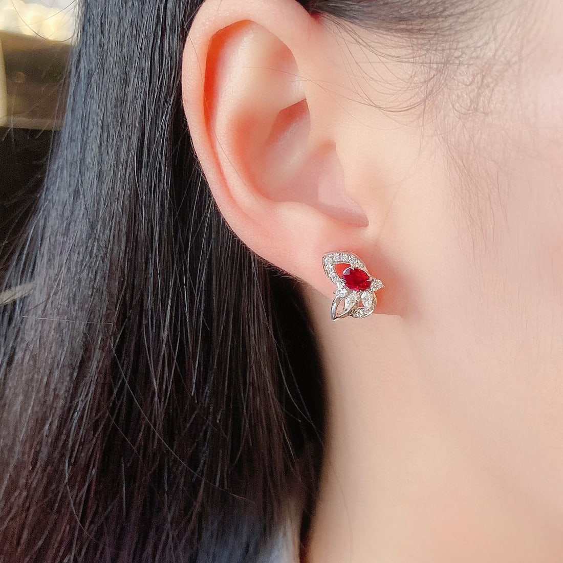 14k Gold 1.21 Ctw Vivid Red Natural Ruby & Diamond Earrings - 3