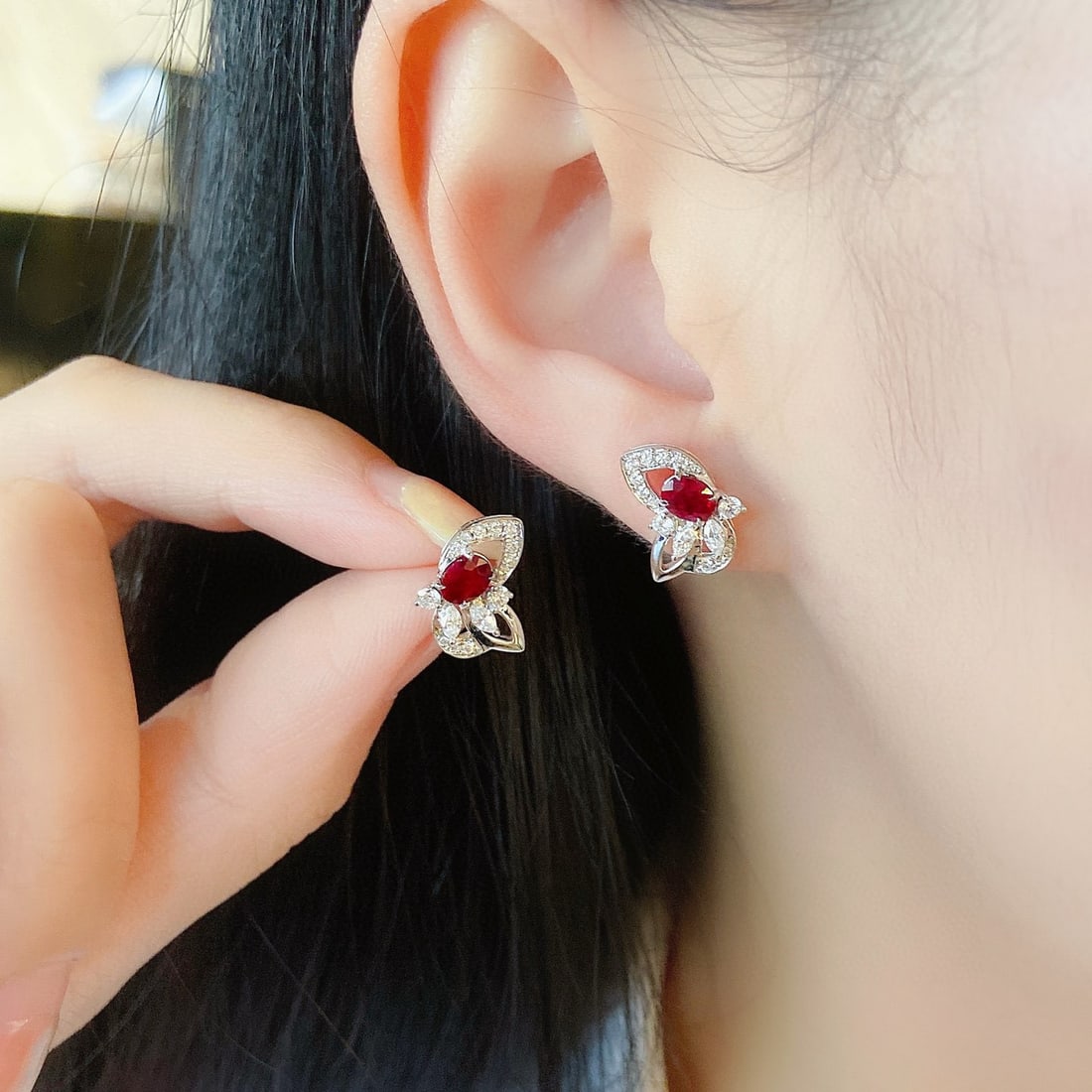 14k Gold 1.21 Ctw Vivid Red Natural Ruby & Diamond Earrings - 4