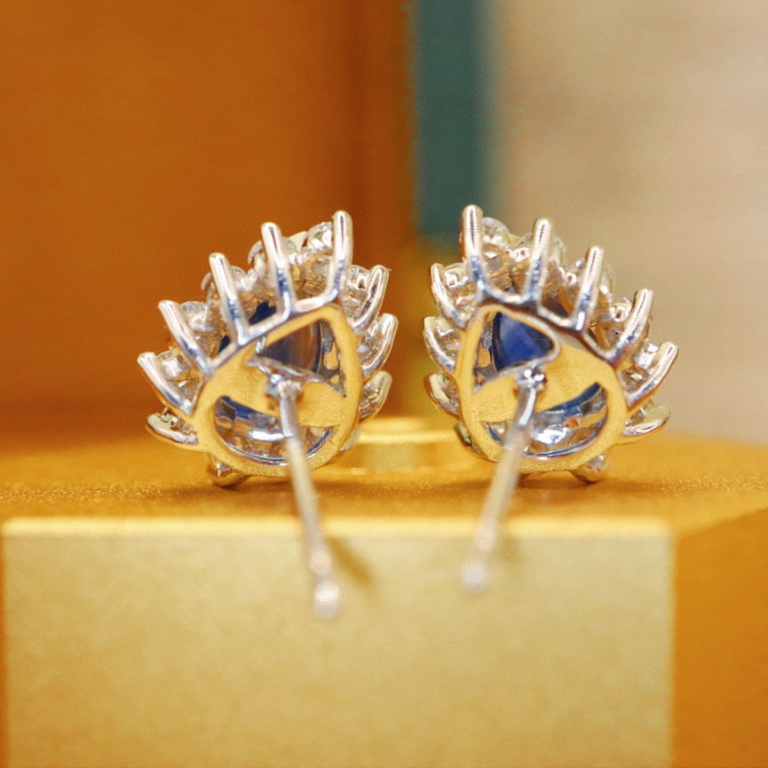 14k Gold 2.16 Ctw Natural Sapphire & Diamond Earrings - 4