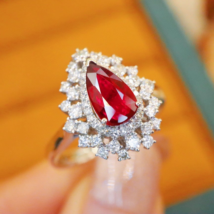 14k Gold 1.59 Ctw Natural Ruby & Diamond Ring/pendant( Without Chain ) - 2