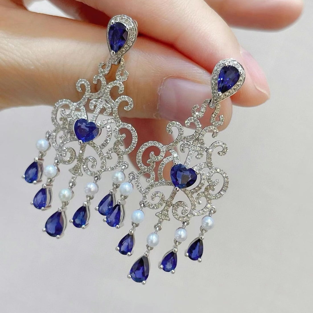 14k Gold 5.68 Ctw Natural Sapphire & Diamond Earrings - 2