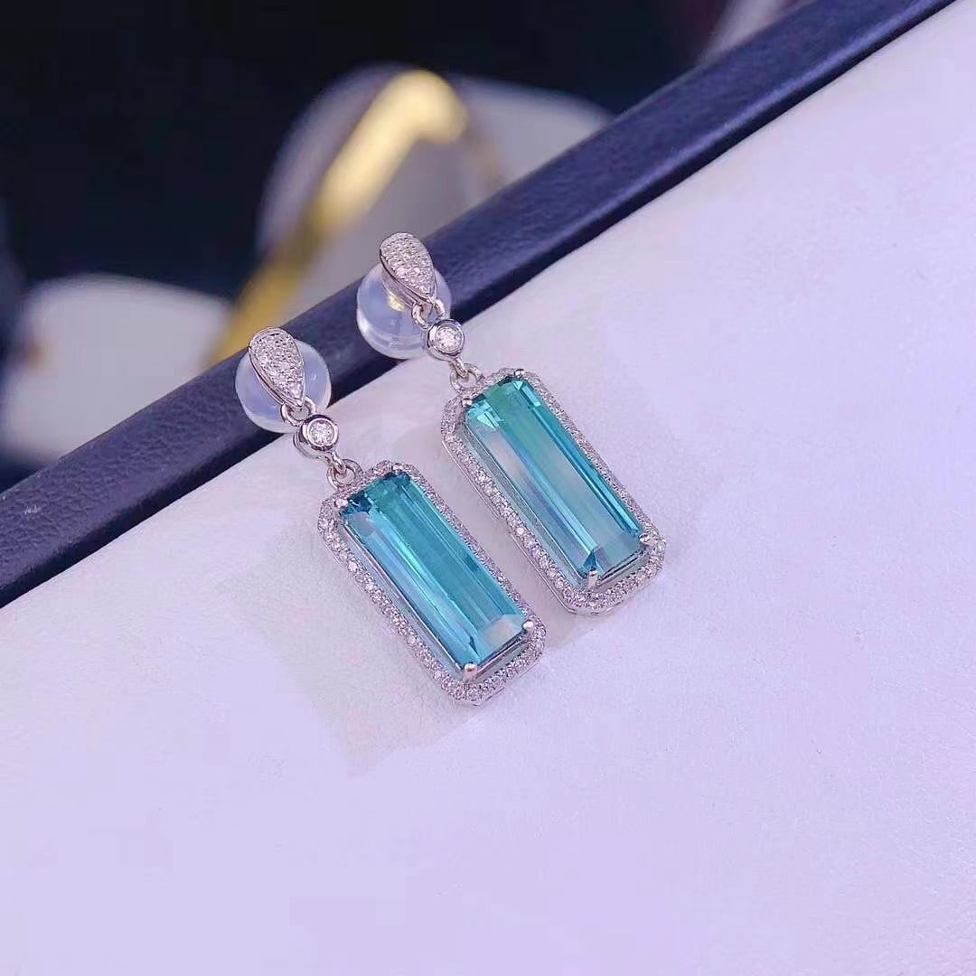 14k Gold 4.2 Ct Natural Tourmaline & Diamond Earrings - 6