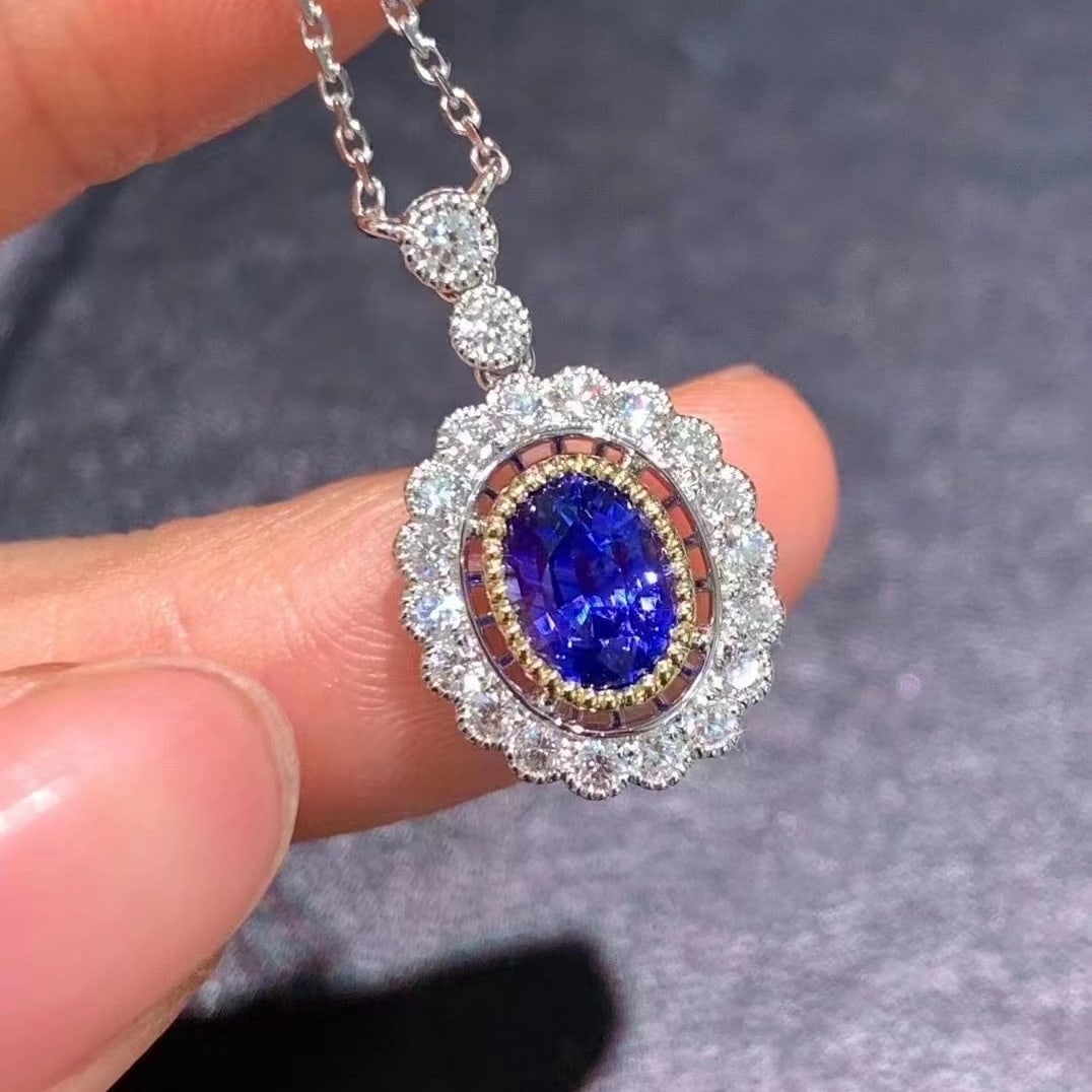 14k Gold 2.18 Ctw Natural Sapphire & Diamond Necklace - 2