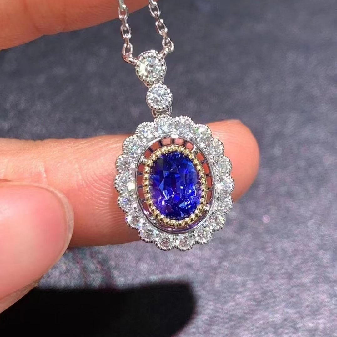 14k Gold 2.18 Ctw Natural Sapphire & Diamond Necklace - 3
