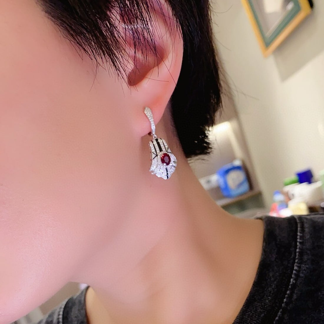 14k Gold 1.00 Ctw Vivid Red Natural Ruby & Diamond Earrings - 2