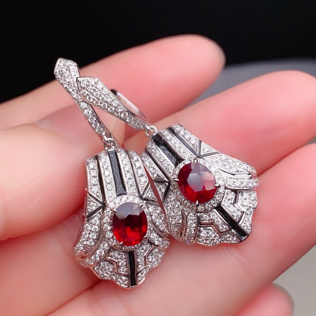 14k Gold 1.00 Ctw Vivid Red Natural Ruby & Diamond Earrings - 3