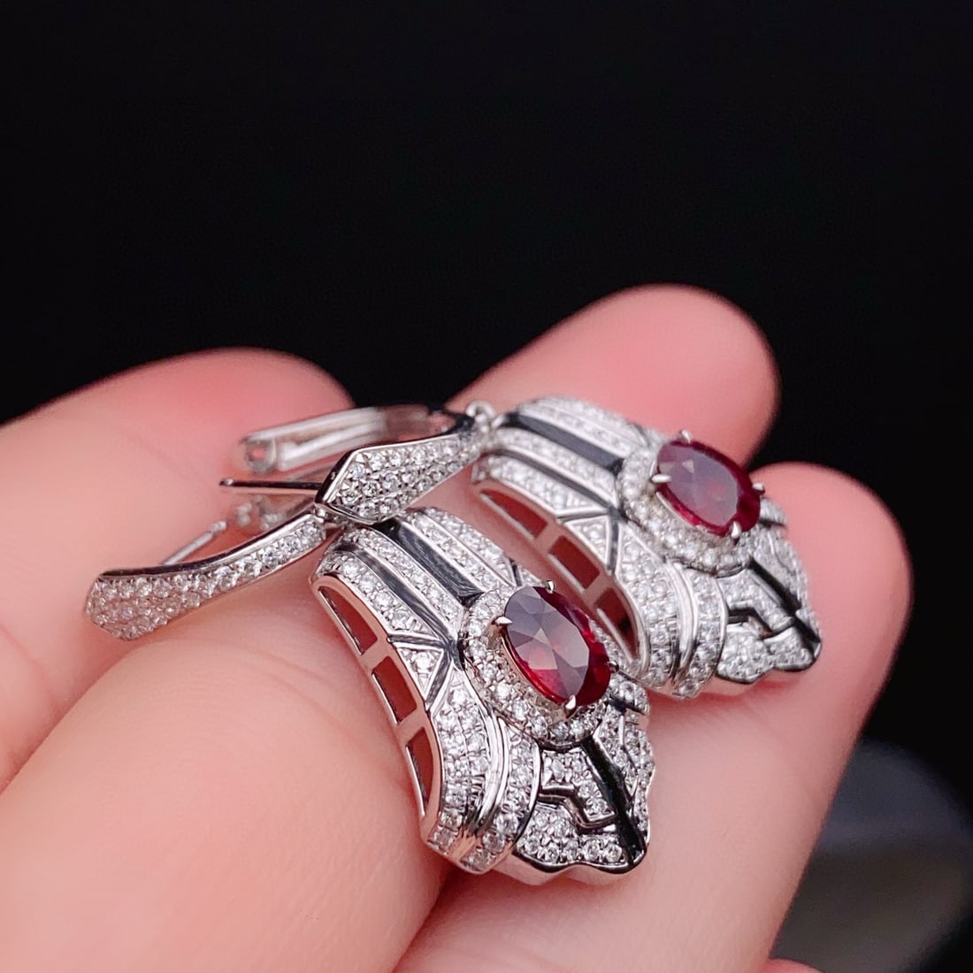 14k Gold 1.00 Ctw Vivid Red Natural Ruby & Diamond Earrings - 4