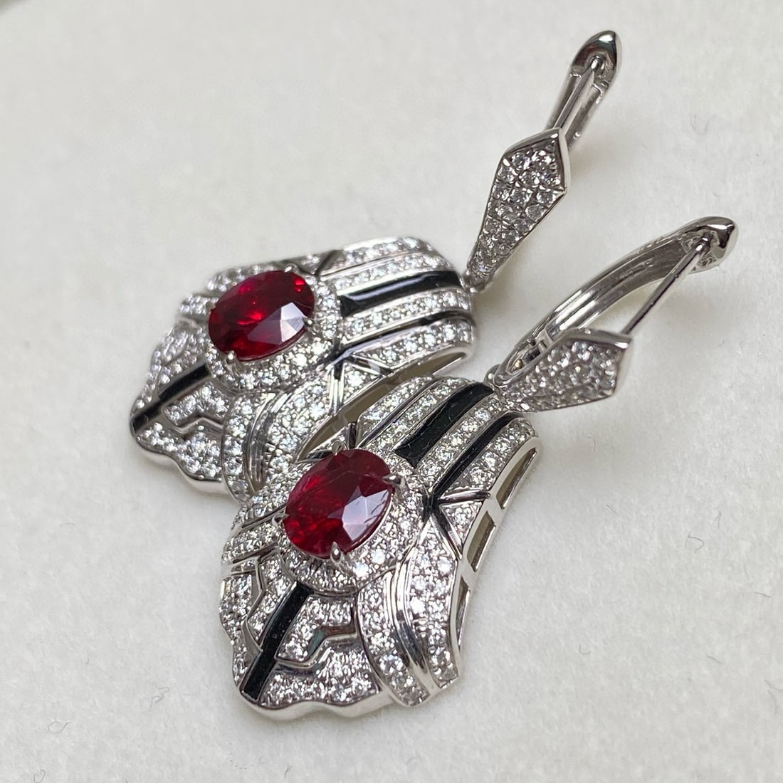 14k Gold 1.00 Ctw Vivid Red Natural Ruby & Diamond Earrings - 5