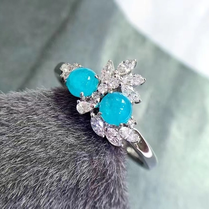 14k Gold 0.93 Ctw Natural Paraiba Tourmaline & Diamond Ring - 3