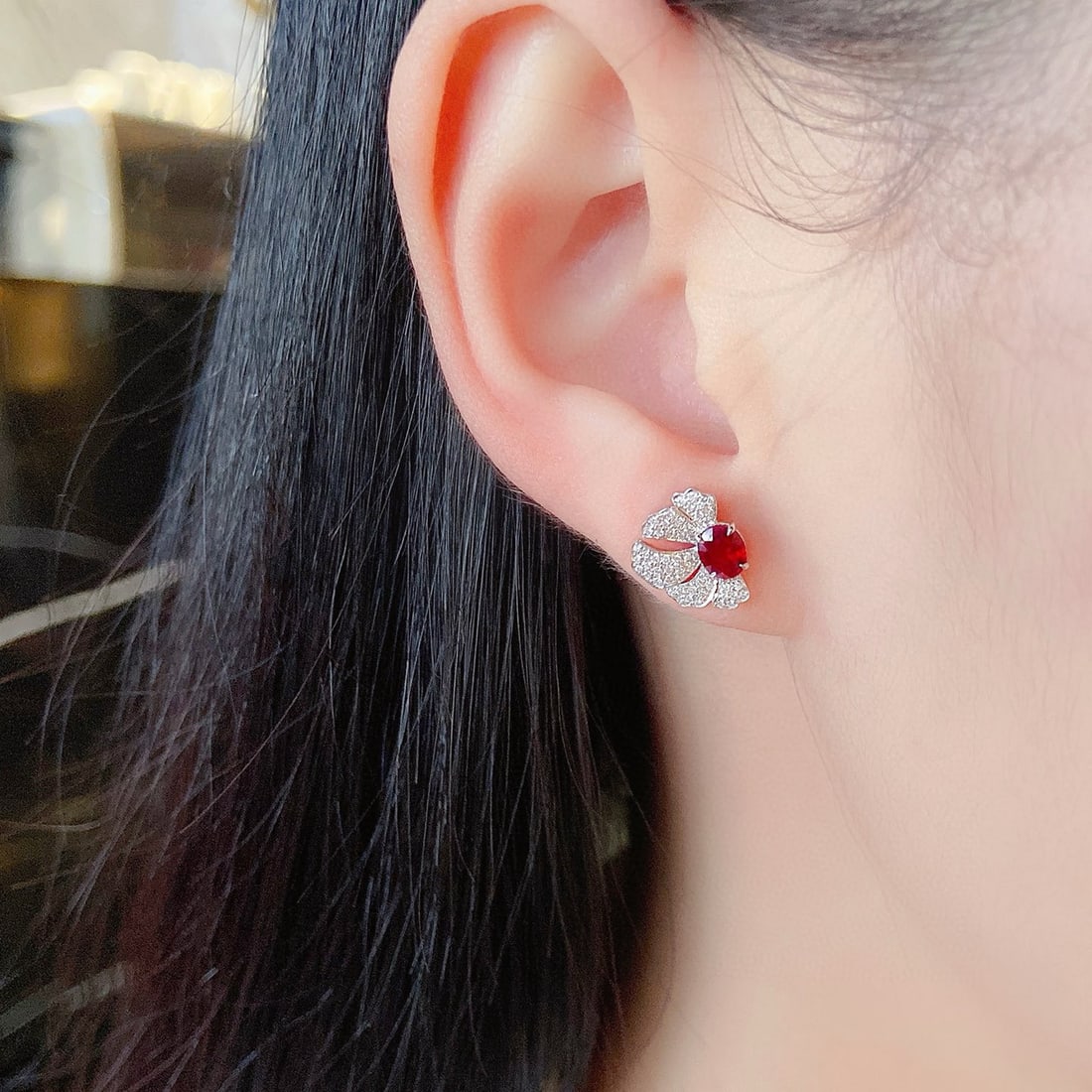 14k Gold 0.93 Ctw Vivid Red Natural Ruby & Diamond Earrings - 2