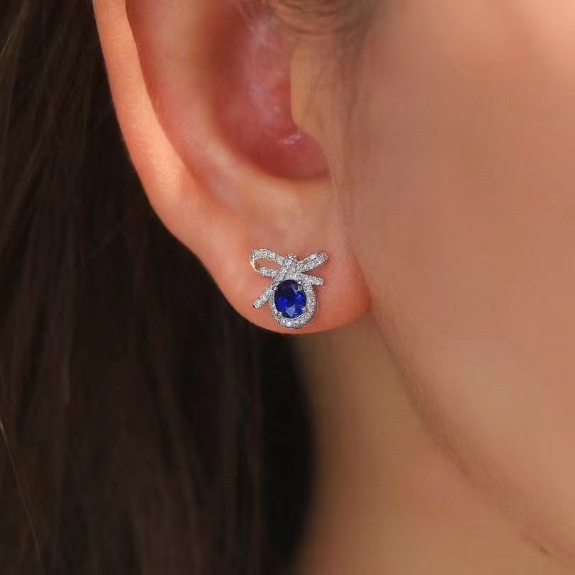 14k Gold 1.40 Ctw Natural Sapphire & Diamond Earrings - 4