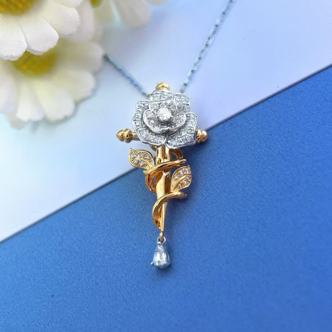 14k Gold 0.4 Ct Natural H Diamond & Flowers Pendant( Without Chain ) (1 of 6)