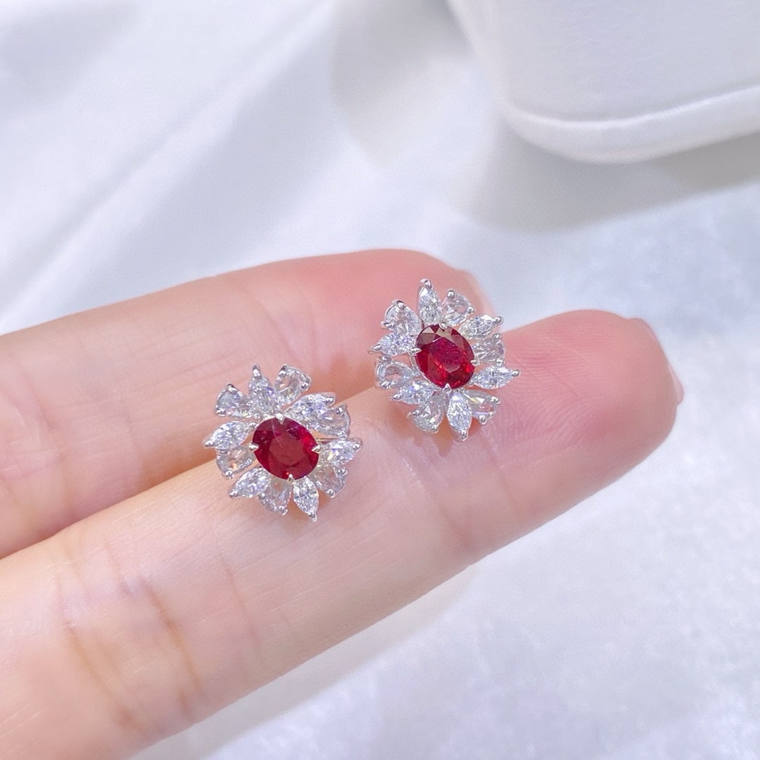 14k Gold 1.76 Ctw Natural Ruby & Diamond Earrings - 2