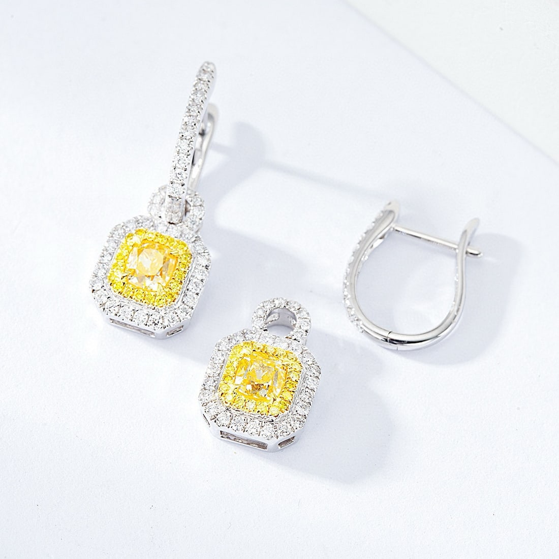 14k Gold 1.62 Ctw Natural Yellow Diamond & Diamond Earrings/pendant( Without Chain ) - 2