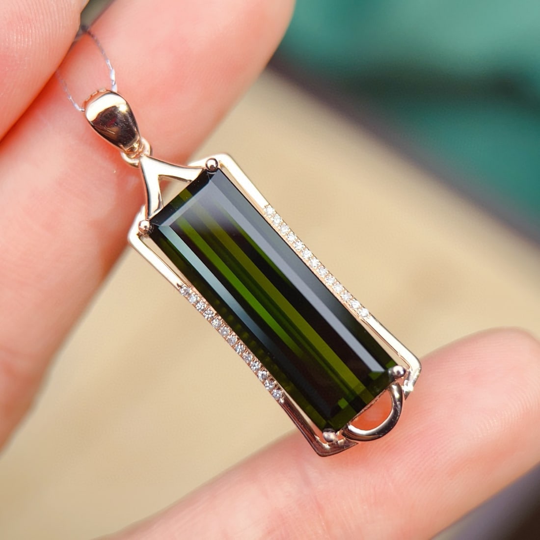 14k Gold 3.64 Ctw Natural Tourmaline & Diamond Pendant( Without Chain ) - 4