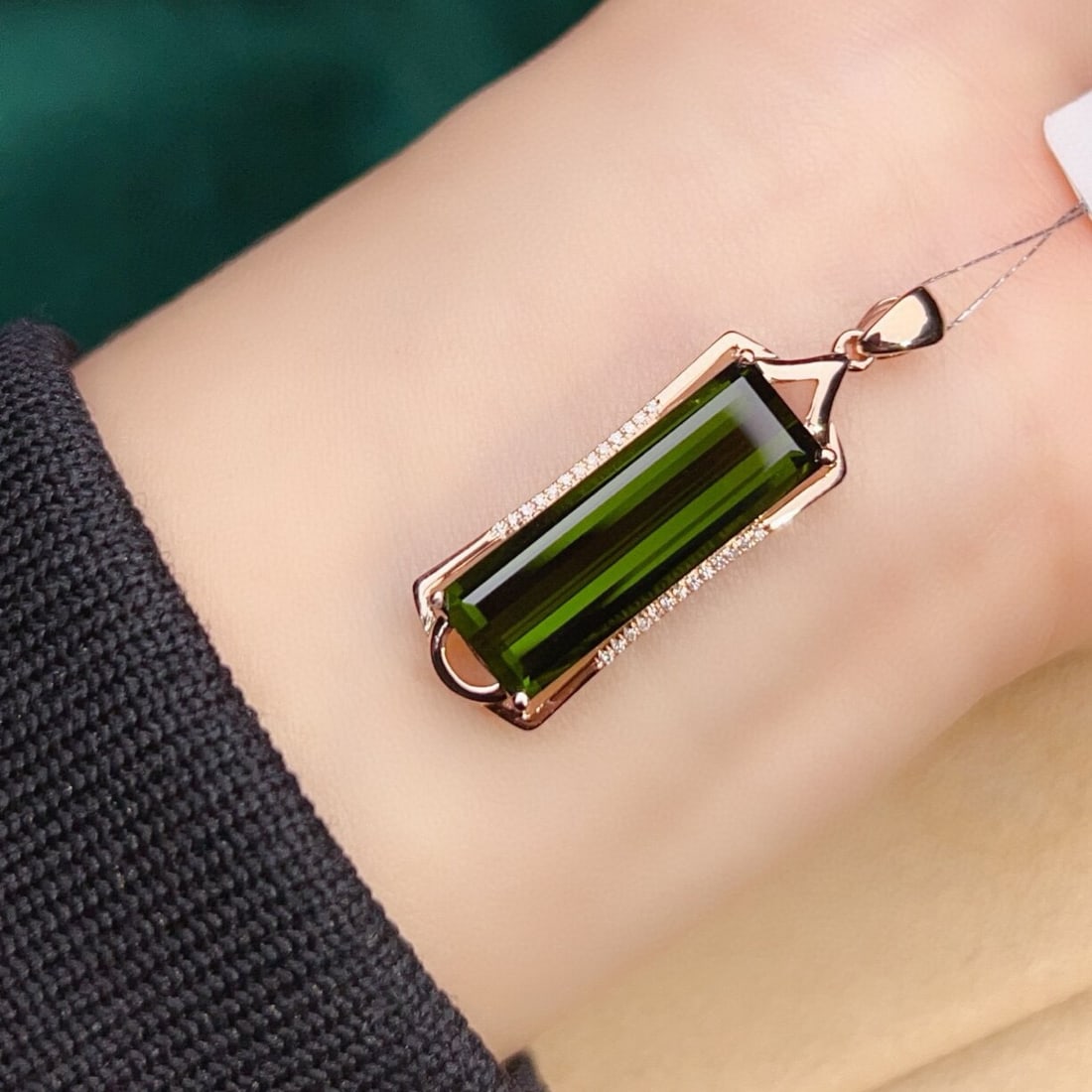 14k Gold 3.64 Ctw Natural Tourmaline & Diamond Pendant( Without Chain ) - 5