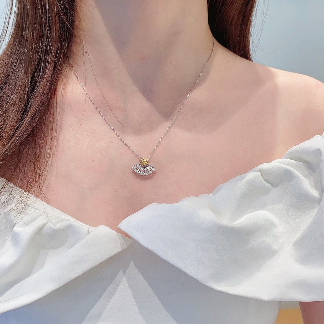 14k Gold 0.42 Ctw Natural Yellow Diamond & Diamond Necklace - 4