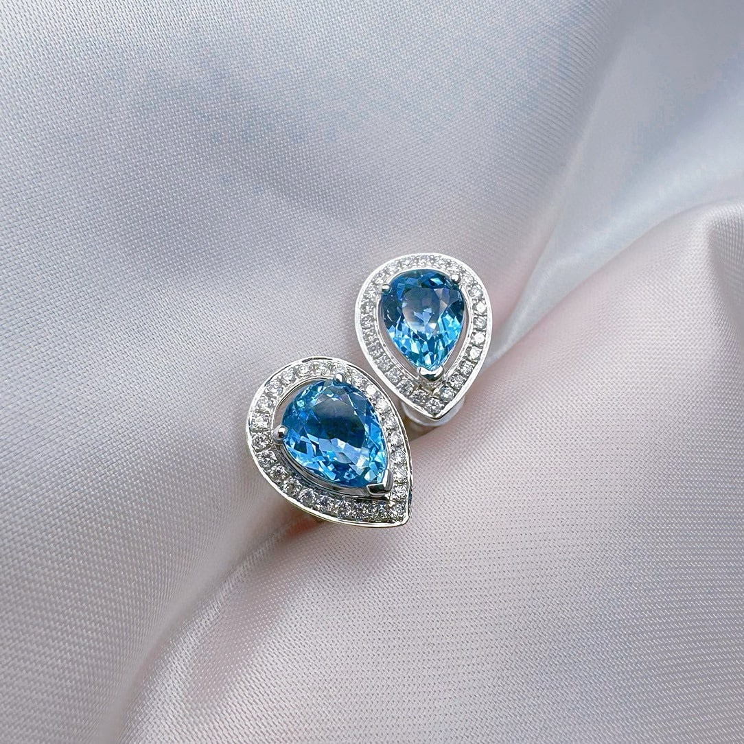 14k Gold 2.10 Ctw Natural Aquamarine & Diamond Earrings - 5