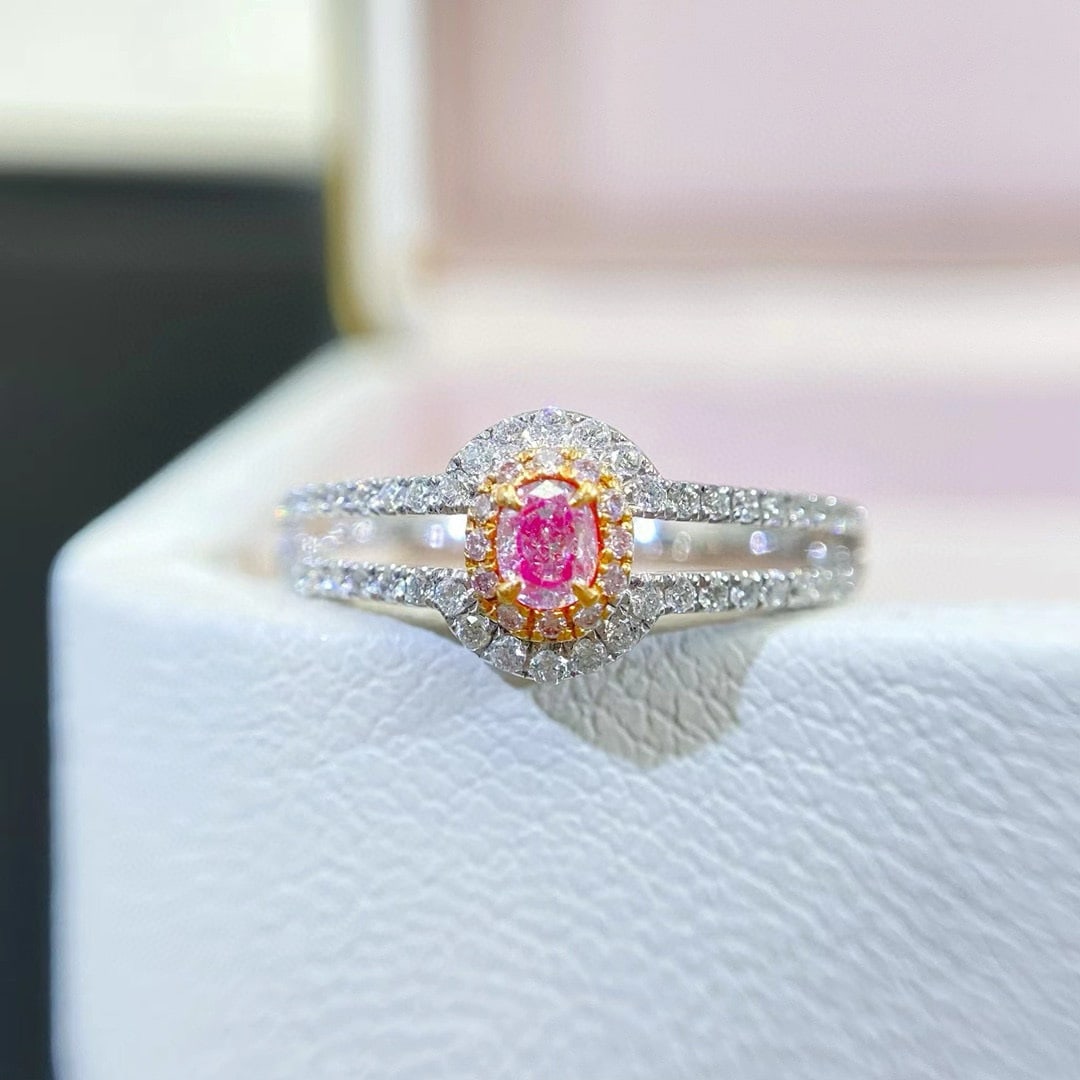 14k Gold 0.39 Ctw Natural Pink Diamond & Diamond Ring: Ref:230942277 // gold content:14k gold // ring size:7. 25us // // main gemstone:pink diamond // shape:oval // carat weight:0. 13ct // color:pink // treatment:natural // // adjacent gemstone 2 :