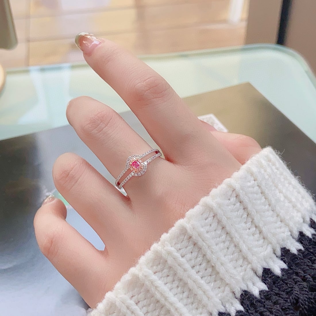 14k Gold 0.39 Ctw Natural Pink Diamond & Diamond Ring - 3