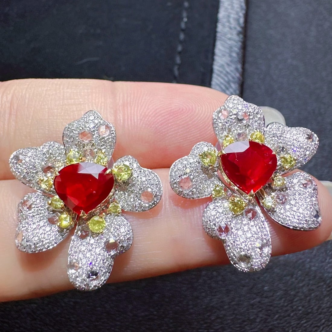 14k Gold 3.40 Ctw Natural Ruby & Diamond Earrings - 4