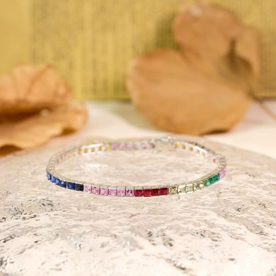 14k Gold 7 Ct Natural Sapphire Bracelet - 4