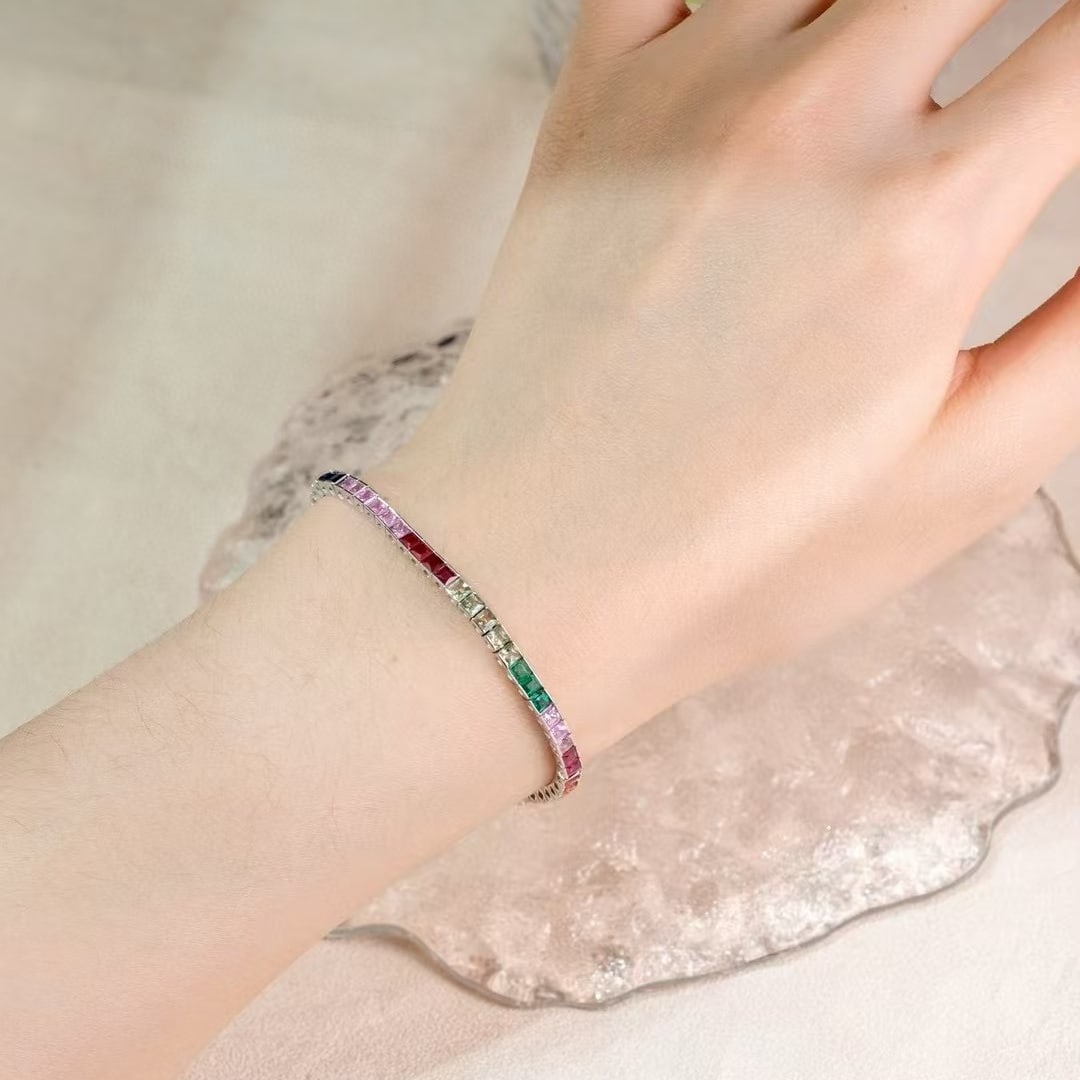 14k Gold 7 Ct Natural Sapphire Bracelet - 5