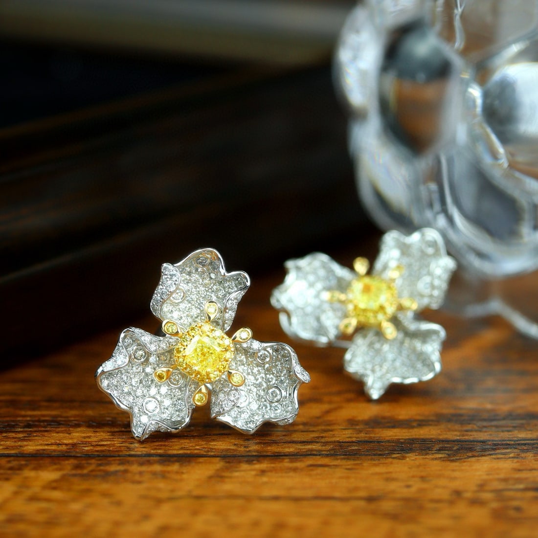 14k Gold 2.24 Ctw Natural Yellow Diamond & Diamond Earrings - 4