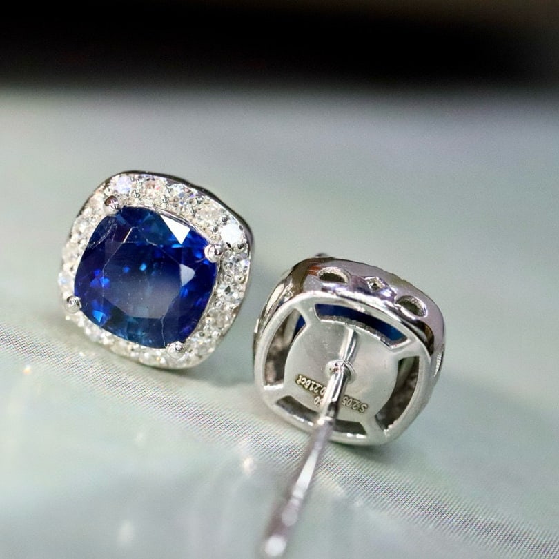 14k Gold 2.26 Ctw Natural Sapphire & Diamond Earrings - 5