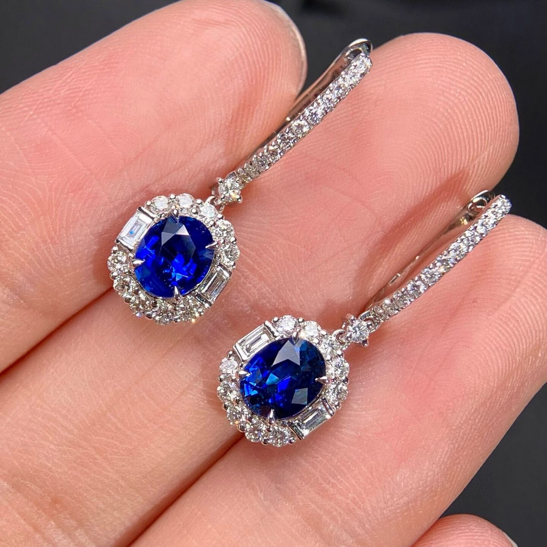 14k Gold 2.72 Ctw Natural Sapphire & Diamond Earrings - 2