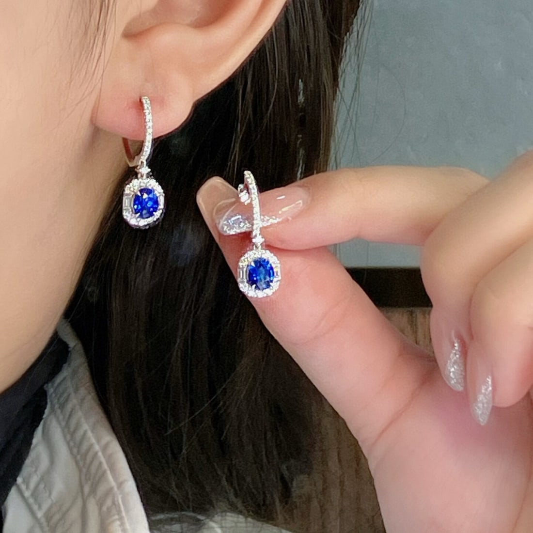 14k Gold 2.72 Ctw Natural Sapphire & Diamond Earrings - 3