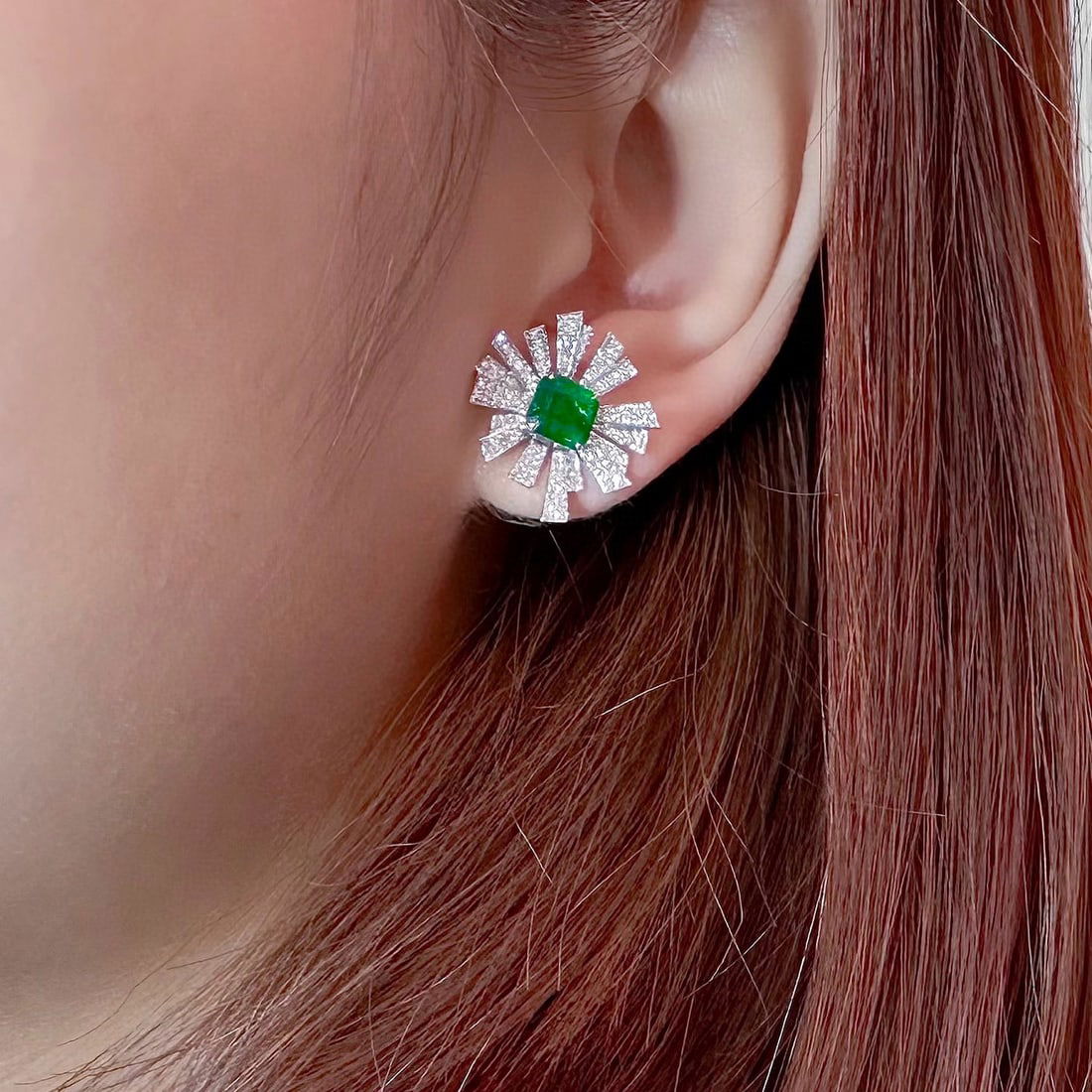 14k Gold 2.30 Ctw Vivid Green Natural Emerald & Diamond Earrings - 2