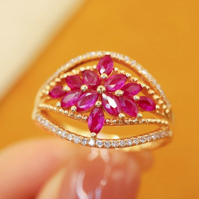 14k Gold 0.90 Ctw Natural Ruby & Diamond Ring - 3