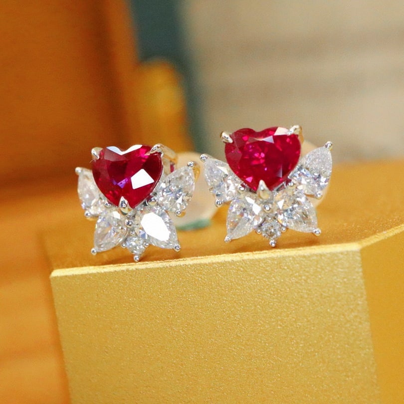 14k Gold 1.41 Ctw Natural Ruby & Diamond Earrings - 2