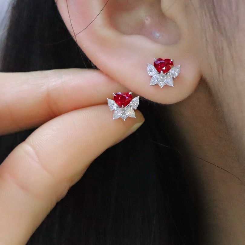 14k Gold 1.41 Ctw Natural Ruby & Diamond Earrings - 5